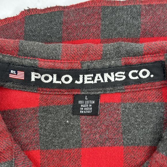 Polo Jeans Co. Womens Top L‎ Red/gray Plaid Flannel Long Sleeve Button Up - Picture 7 of 7
